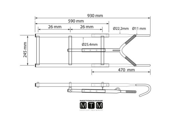 Roestvrijstalen boegladder 3 treden 24.5 x H80cm - Afbeelding 2