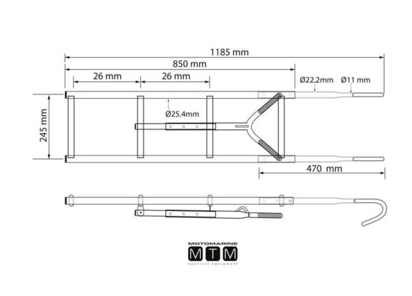 Roestvrijstalen boegladder 4 treden 24.5 x H110cm - Afbeelding 2