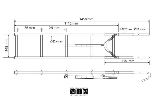 Roestvrijstalen boegladder 5 treden 24.5 x H130cm - Afbeelding 2