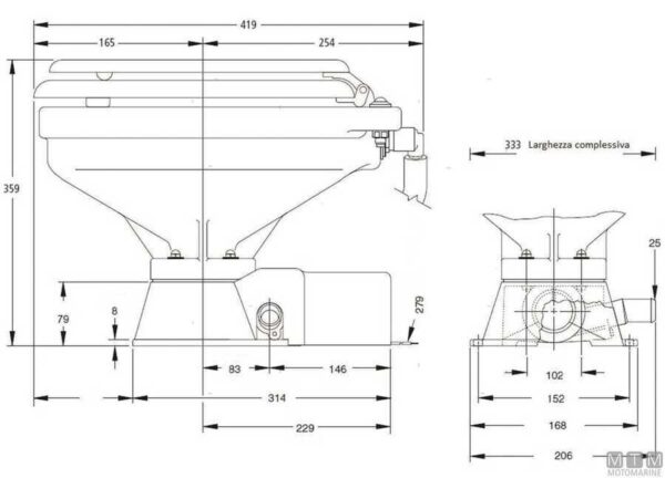 Jabsco Quiet E2 12V Elektrisch Toilet - Afbeelding 3