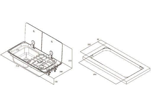 RVS Gecombineerde Kookplaat met Spoelbak aan de Linkerkant ( 716 x 340 x 150mm) - Afbeelding 2