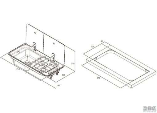 RVS Gecombineerde Kookplaat met Spoelbak aan de Rechterkant ( 716 x 340 x 150mm) - Afbeelding 2