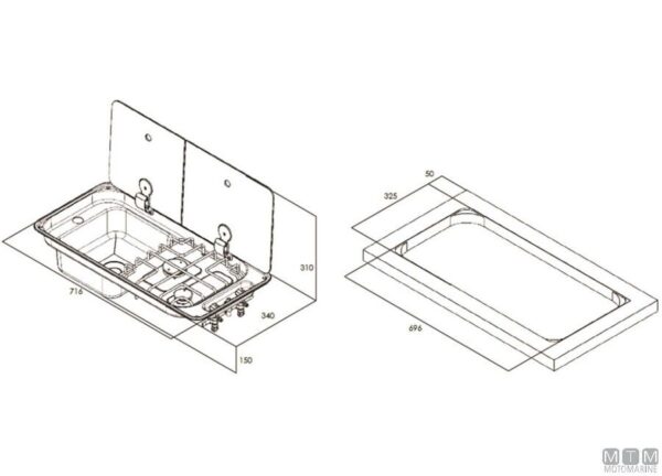 RVS Gecombineerde Kookplaat met Spoelbak aan de Rechterkant ( 716 x 340 x 150mm) - Afbeelding 2