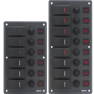Zwart Elektrisch Paneel met 8 Led Schakelaars 12-24v 114 x H238mm