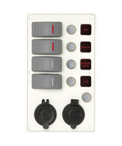 Wit Elektrisch Paneel met 4 schakelaars Accutester en 12V Plug 114 x H191mm