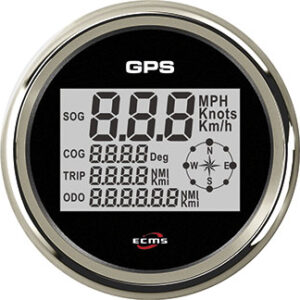 GPS Snelheidsmeter ECMS 85mm Zwart Chroom 12/24V