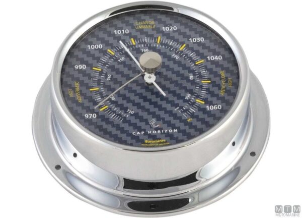 Chromen messing Thermometer & Hygrometer Carbon 70mm Cap Horizon (door Barigo)