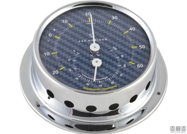 Chromen messing Thermometer & Hygrometer Carbon 70mm Cap Horizon (door Barigo) - Afbeelding 2