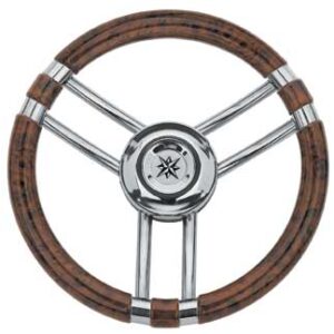 Roestvrijstalen Stuurwiel Ray met houten grip 350mm