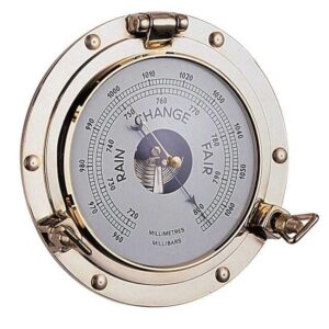 Marine Barometer in een gepolijste messing Port Hole 260mm
