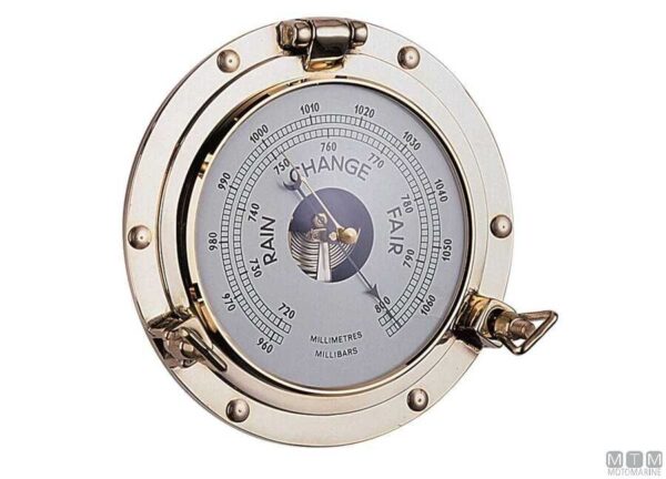 Marine Barometer in een gepolijste messing Port Hole 260mm
