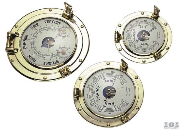 Marine Barometer in een gepolijste messing Port Hole 260mm - Afbeelding 3