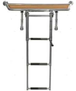 Teak en RVS Platform 1000 x 380 mm met Drie Stappen Ladder
