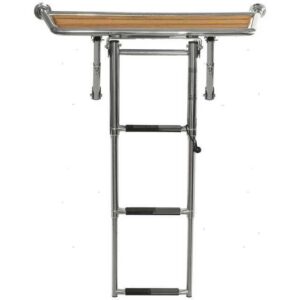 Teak en RVS Platform 1000 x 380 mm met Drie Stappen Ladder