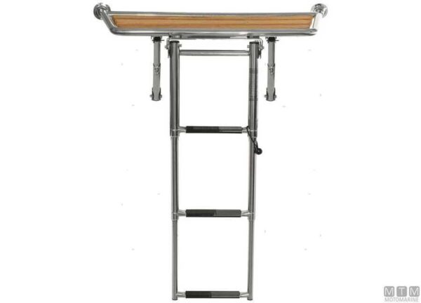 Teak en RVS Platform 1000 x 380 mm met Drie Stappen Ladder