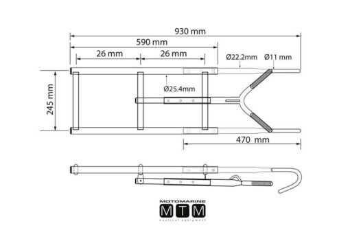 Roestvrijstalen boegladder 3 treden 24.5 x H80cm - Afbeelding 2