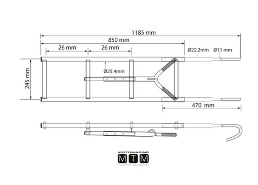 Roestvrijstalen boegladder 4 treden 24.5 x H110cm - Afbeelding 2