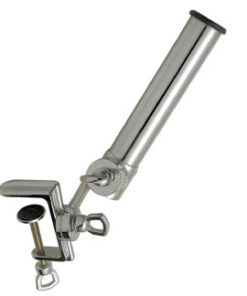 Verchroomd messing visstokhouder met verstelbare klem en dubbele Wartel H400mm D40mm