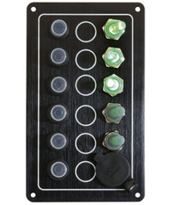 Zwarte elektrische paneel GHOST met 6 schakelaars en 12v plug 100 x H170mm