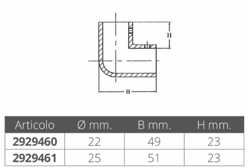 Ellebooggewricht 90 ° D22mm roestvrij staal - Afbeelding 2