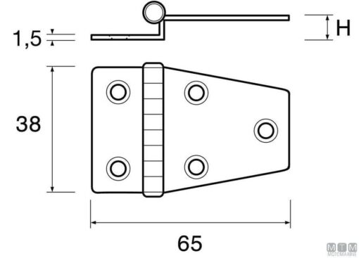 RVS Vouw Scharnier 65x38x1.5mm H24 mm - Afbeelding 2