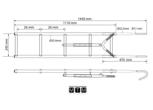 Roestvrijstalen boegladder 5 treden 24.5 x H130cm - Afbeelding 2
