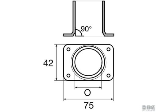 Vierkante Basis 90° Recht D25mm RVS - Afbeelding 2