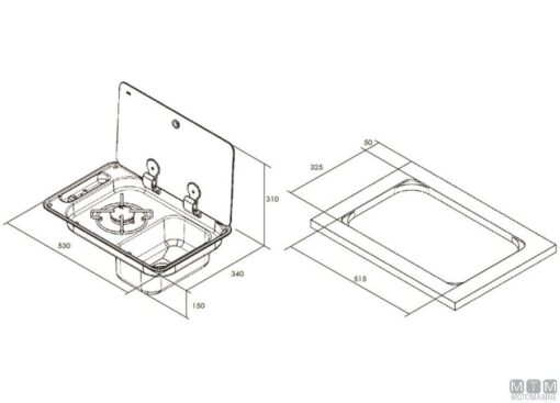 RVS Combo Kookplaat met Spoelbak (Linker Hand) 530 x 340 x 150mm ( 1 Branders) - Afbeelding 2