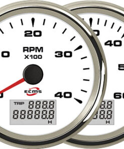 Toerenteller en Uur Meter ECMS Wit en Chroom 12/24V 4000 85mm