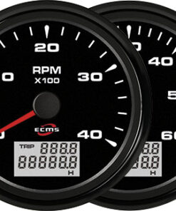 Toerenteller/Uurmeter 6000 85mm ECMS All Black 12/24V