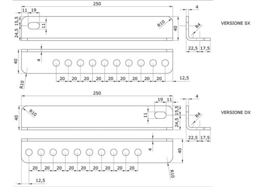 Paar Gegalvaniseerde Hoekbeugels voor Kielrollers 250 x H40mm - Afbeelding 2