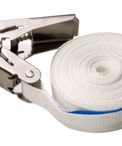 Roestvrijstalen ratel + Witte Webbing 25mm x 6mt -500kg