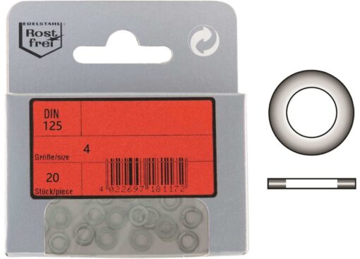 Pak Vlakke Ringen A4 DIN 125 D4mm 20st