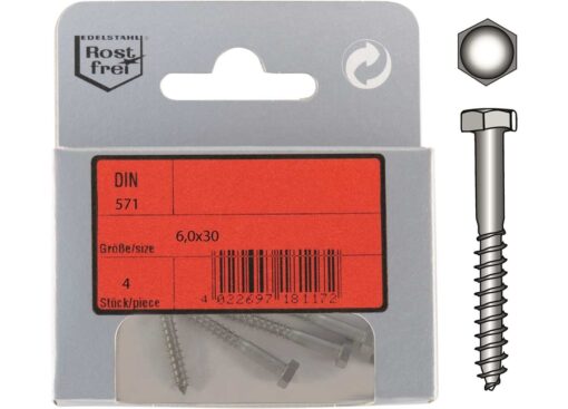 Pak Zeskant Kop Lag Schroeven A24 DIN 571 6x30mm 4st