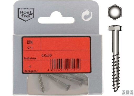 Pak Zeskant Kop Lag Schroeven A24 DIN 571 8x60mm 2st