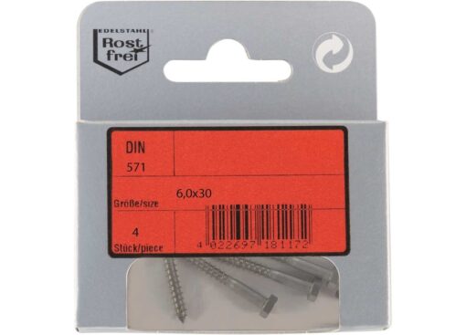 Pak Zeskant Kop Lag Schroeven A24 DIN 571 6x30mm 4st - Afbeelding 2