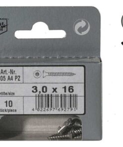 Blister 10 stuks roestvrijstalen schroeven 3 x 40 Din 6112