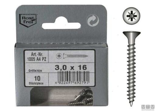 Blister 10pcs Rvs schroeven 4,5 x 40 Din 6112