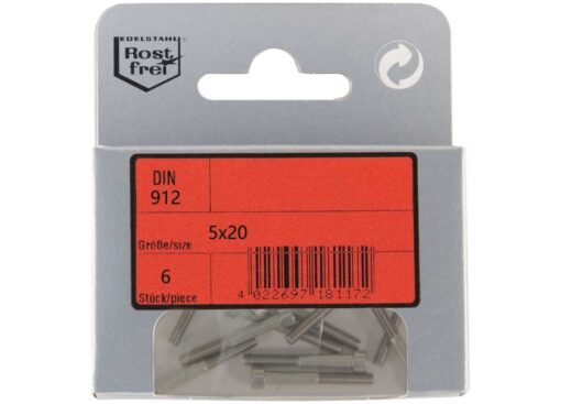 Pak Inbus Schroeven A4 DIN 912 5x20 met Moeren 6st - Afbeelding 3