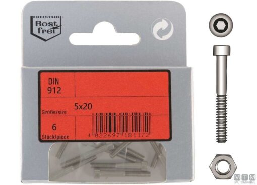 Pak Inbus Schroeven A4 DIN 912 5x50 met Moeren 4st