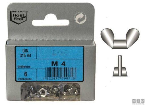Blister 4pcs Rvs Moeren M6 Din 315