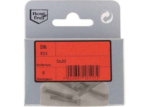 Pak Zeskantkop Schroeven A4 DIN 933 5x20 met Moeren 8st - Afbeelding 2