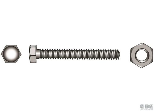 Pak Zeskantkop Schroeven A4 DIN 933 6x60 met Moeren 4st - Afbeelding 3