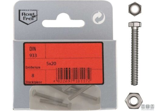 Pak Zeskantkop Schroeven A4 DIN 933 10x60 met Moeren 2st