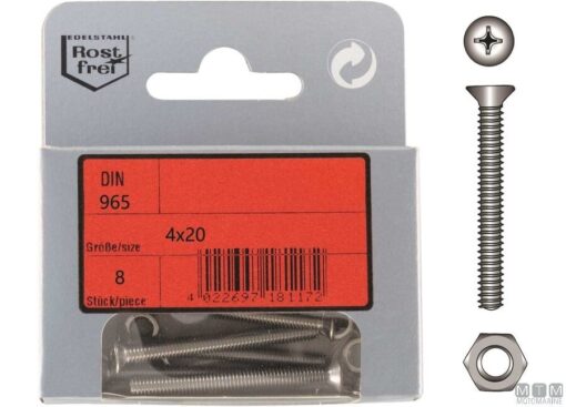 Pak Sleufkop Schroeven Phillips A4 DIN 965 4x50 met Moeren 4st