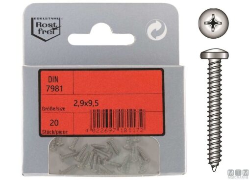 Pak cilinderkop Tapping Schroeven Phillips A4 DIN 7981 2,9x13mm 20st