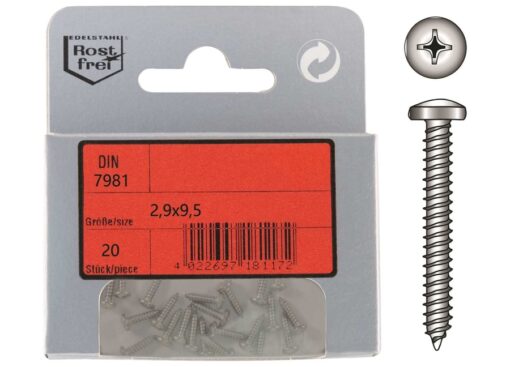Pak cilinderkop Tapping Schroeven Phillips A4 DIN 7981 2,9x9,5mm 20st