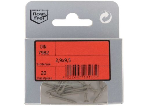 Pak Vlakke Kop Tapping Schroeven Phillips A4 DIN 7982 2,9x9,5mm 20st - Afbeelding 2