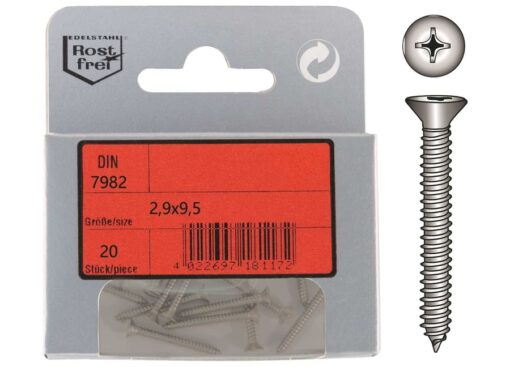 Pak Vlakke Kop Tapping Schroeven Phillips A4 DIN 7982 2,9x9,5mm 20st