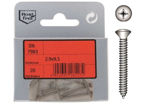 Pak Ovale Kop Tapping Schroeven Phillips A4 DIN 7983 2,9x9,5mm 20st